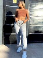 JEAN MOM RIGIDO GREY CON ROTURAS LASER. - Imagen 3