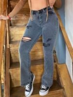 JEAN OXFORD ELASTIZADO GRIS NEVADO CON ROTURAS LASER