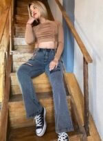 JEAN OXFORD ELASTIZADO GRIS NEVADO CON ROTURAS LASER - Imagen 4