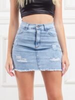 POLLERA ELASTIZADO CELESTE CLARO CON ROTURAS LÁSER