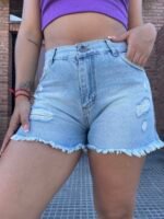 SHORTS RÍGIDO CELESTE CON ROTURAS LÁSER
