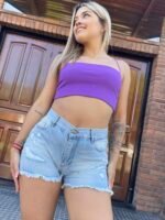 SHORTS RÍGIDO CELESTE CON ROTURAS LÁSER - Imagen 3