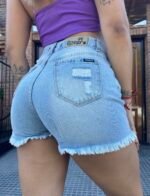 SHORTS RÍGIDO CELESTE CON ROTURAS LÁSER - Imagen 2