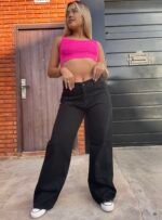 JEAN WIDE RIGIDO NEGRO CON DETALLE EN EL BOLSILLO DE ATRAS - Imagen 5