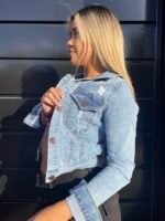 CAMPERA ELASTIZADA CELESTE CON ROTURAS LASER - Imagen 8