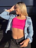 CAMPERA ELASTIZADA CELESTE CON ROTURAS LASER - Imagen 4