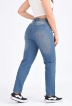JEAN MOM RIGIDO AZUL OXIDO CON ROTURAS LASER - Imagen 2