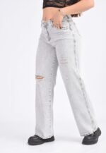 JEAN WIDE GREY RIGIDO CON ROTURAS LASER - Imagen 4