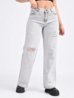 JEAN WIDE GREY RIGIDO CON ROTURAS LASER
