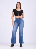 JEAN WIDE ELASTIZADO CELESTE CON BIGOTES - Imagen 5