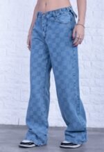 JEAN WIDE RIGIDO AZUL CUADROS CON CINTURA REGULADORA - Imagen 3