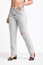 JEAN MOM RIGIDO GREY CON ROTURAS LASER - Imagen 3