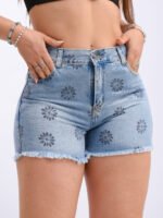 SHORT RÍGIDO CELESTE MARGARITA DESHILACHADO