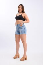 SHORT RÍGIDO CELESTE MARGARITA DESHILACHADO - Imagen 4