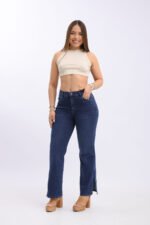 JEAN WIDE LEG ELASTIZADO AZUL CON AVERTURA EN LA BOTA - Imagen 4