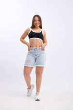 Bermuda Rígida Celeste Clarito con Roturas Láser - Imagen 5