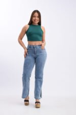 Jean Wide Leg Elaztizado Azul con Abertura Lateral - Imagen 3