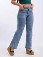 Jean Wide Leg Elaztizado Azul con Abertura Lateral