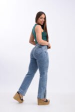 Jean Wide Leg Elaztizado Azul con Abertura Lateral - Imagen 2