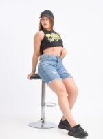 Bermuda Rígido Celeste Ruedo Desilachado y Roturas - Imagen 6