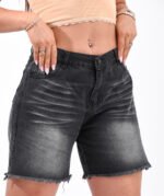 Bermuda Rígida Negro Localizado Ruedo Desilachado - Imagen 4