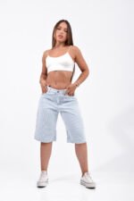 Bermuda Baggy Rígido Celeste Rayado - Imagen 3