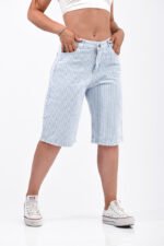 Bermuda Baggy Rígido Celeste Rayado - Imagen 4