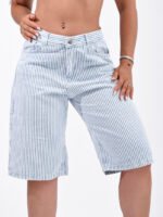 Bermuda Baggy Rígido Celeste Rayado