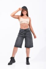 Bermuda Baggy Rígido Gris Con Bigotes - Imagen 5