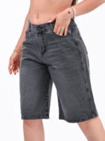 Bermuda Baggy Rígido Gris Con Bigotes