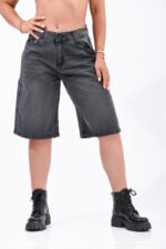 Bermuda Baggy Rígido Gris Con Bigotes - Imagen 4