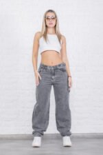 JEAN BAGGY RIGIDO GRIS CARPINTERO CON CINTURA REGULABLE - Imagen 8