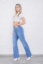 JEAN WIDE ELASTIZADO CELESTE CLARO CON BIGOTES LASER - Imagen 6