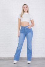 JEAN WIDE ELASTIZADO CELESTE CLARO CON BIGOTES LASER - Imagen 5