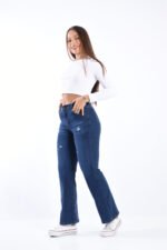 JEAN WIDE ELASTIZADO AZUL CON ROTURAS LASER - Imagen 5