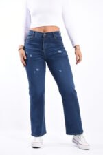 JEAN WIDE ELASTIZADO AZUL CON ROTURAS LASER - Imagen 3