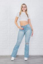 JEAN OXFORD RE-ELASTIZADO CELESTE OXIDO CON ROTURAS LASER - Imagen 6