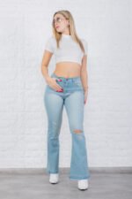 JEAN OXFORD RE-ELASTIZADO CELESTE OXIDO CON ROTURAS LASER - Imagen 5