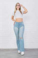 JEAN OXFORD RE-ELASTIZADO CELESTE OXIDO CON ROTURAS LASER - Imagen 4