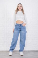 JEAN BAGGY RIGIDO AZUL CARPINTERO CON CINTURA REGULADORA - Imagen 4