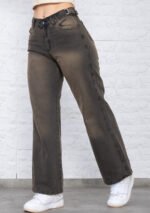 JEAN WIDE RIGIDO MATIZADO NARANJA CON CINTURA REGULADORA