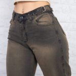 JEAN WIDE RIGIDO MATIZADO NARANJA CON CINTURA REGULADORA - Imagen 3