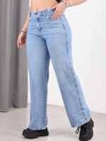 JEAN WIDE RIGIDO CELESTE CON CINTURA REGULADORA