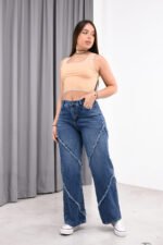 JEAN WIDE RIGIDO AZUL NEVADO CON COSTURAS DEFLECADOS - Imagen 4