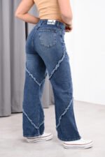 JEAN WIDE RIGIDO AZUL NEVADO CON COSTURAS DEFLECADOS - Imagen 2