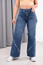 JEAN WIDE RIGIDO AZUL NEVADO CON COSTURAS DEFLECADOS - Imagen 3