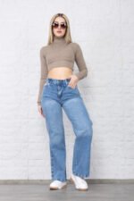 JEAN WIDE RIGIDO AZUL GASTADO CON CINTURA REGULADORA - Imagen 4