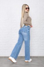 JEAN WIDE RIGIDO AZUL GASTADO CON CINTURA REGULADORA - Imagen 2