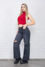 JEAN WIDE RIGIDO GRIS CON ROTURAS - Imagen 3