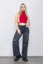 JEAN WIDE RIGIDO GRIS CON ROTURAS - Imagen 4